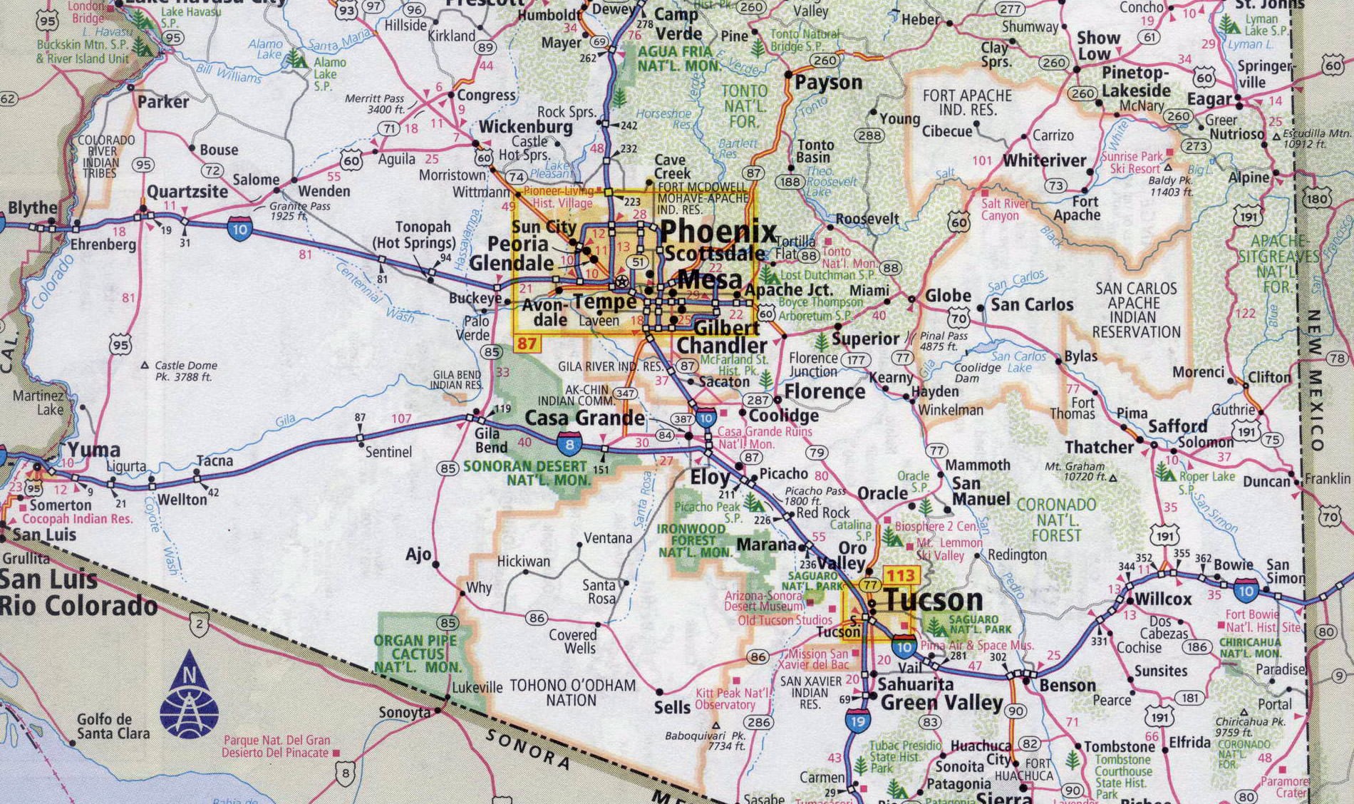 Arizona Road Map 1800 