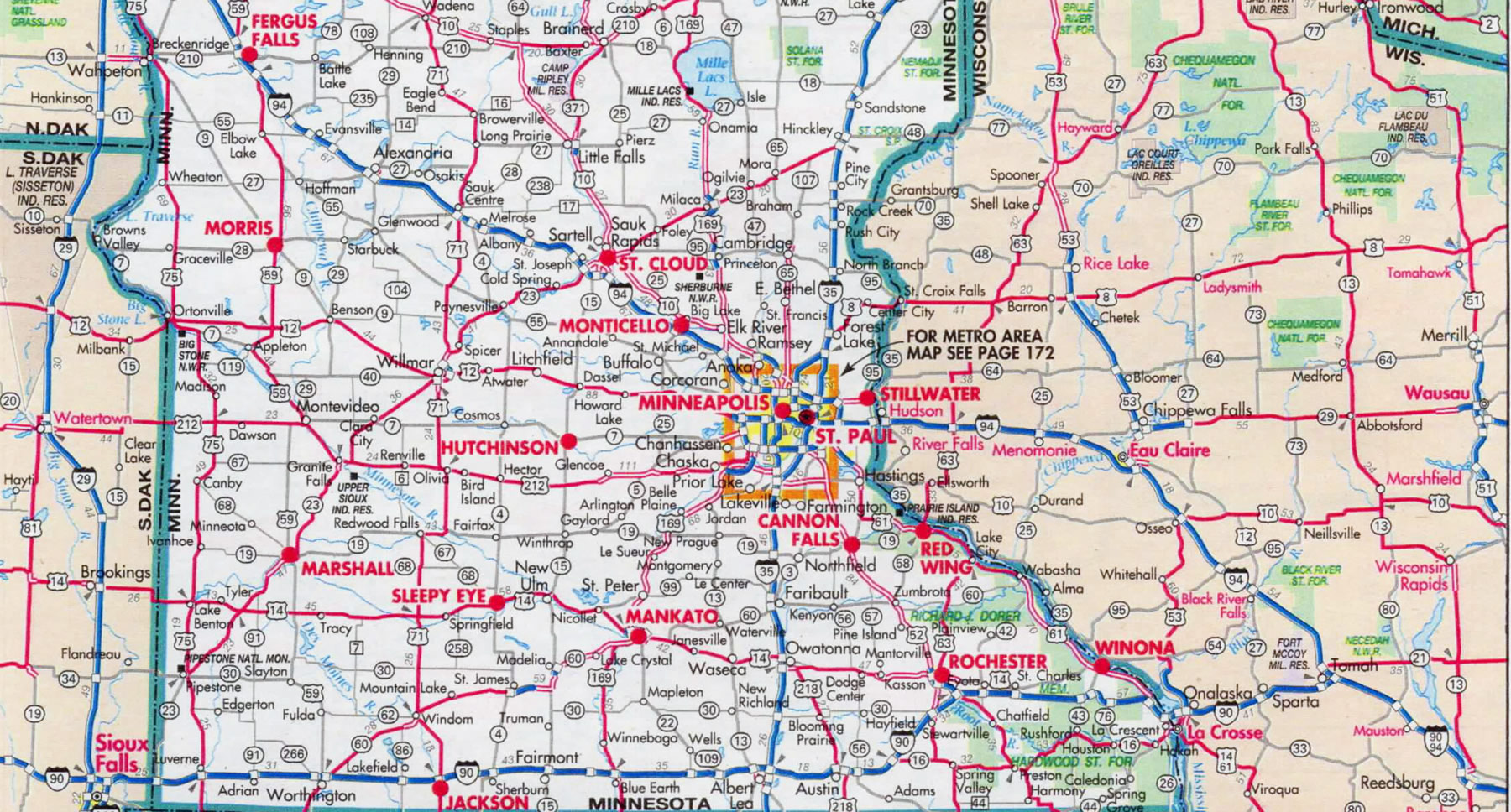 Detailed Map Of Minnesota   Minnesota Road Map 1800 