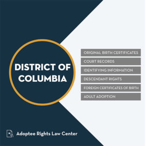 D.C. adoption law plus adoptee rights issues related to original birth certificates, court records, descendants, and adult adoption.