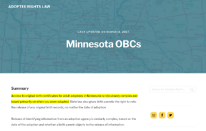 Example screenshot of Minnesota OBC page