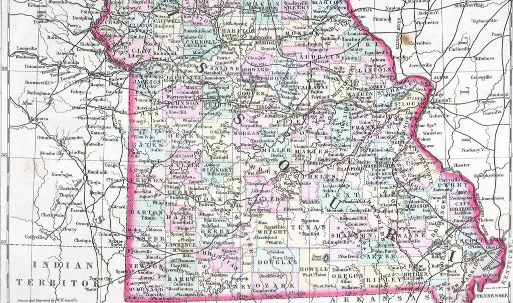 Detail of Missouri county map
