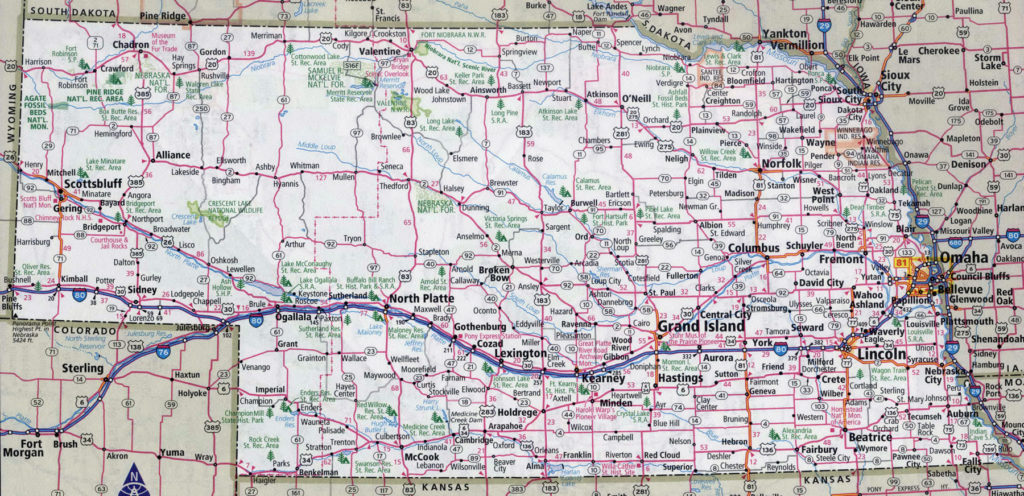 Detail from Nebraska road map