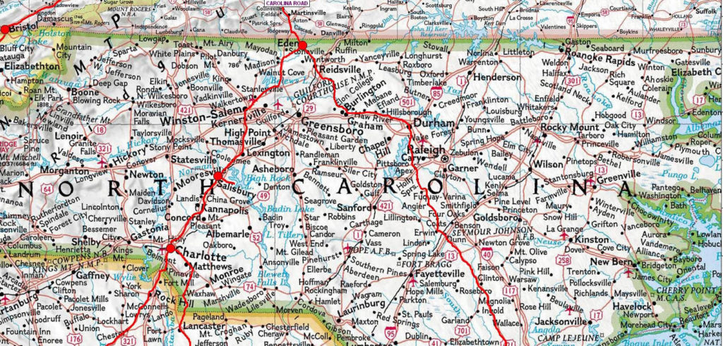 Detail from North Carolina road map
