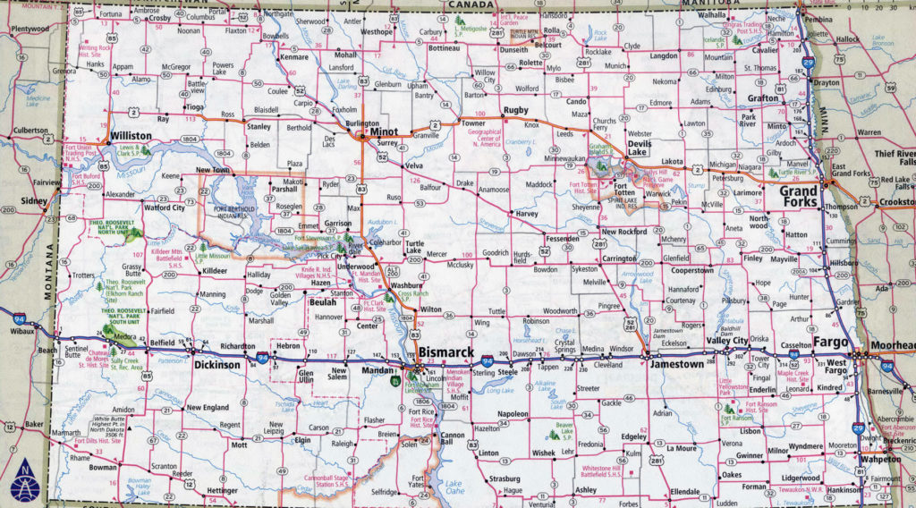 Detail from North Dakota road map