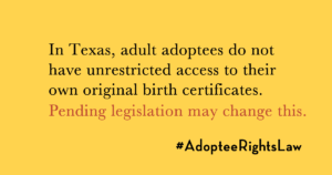Image with words about Texas original birth certificate access
