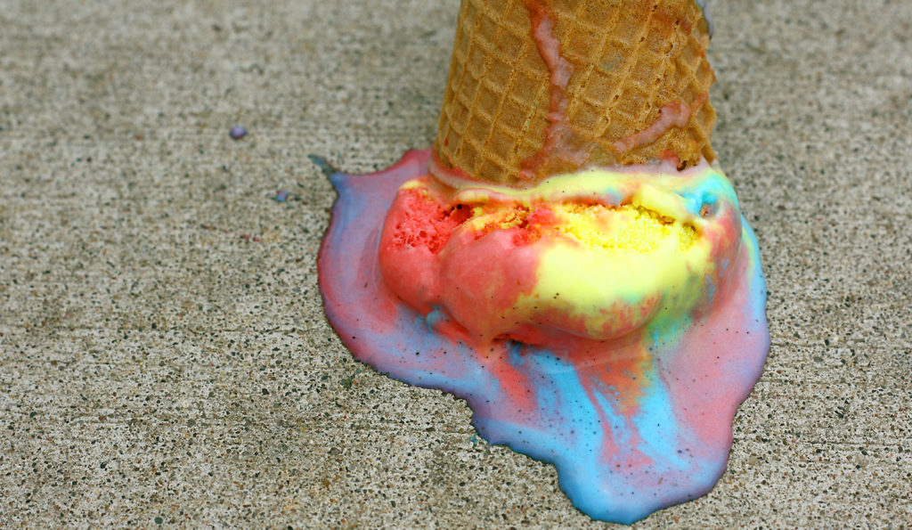 Melted Rainbow Ice Cream Cone