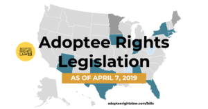 Map of the United States showing which states have active adoptee rights legislation in 2019