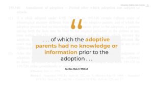 Block quote with gold and black text stating ". . . of which the adoptive parents had no knowledge of information prior to the adoption . . . "