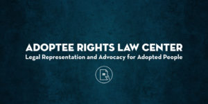 Splash image for Adoptee Rights Law Center with logo on dark blue background