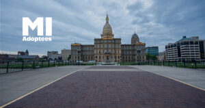 Image of the MIchigan State Capitol building and the logo Michigan Adoptee Rights Coalition